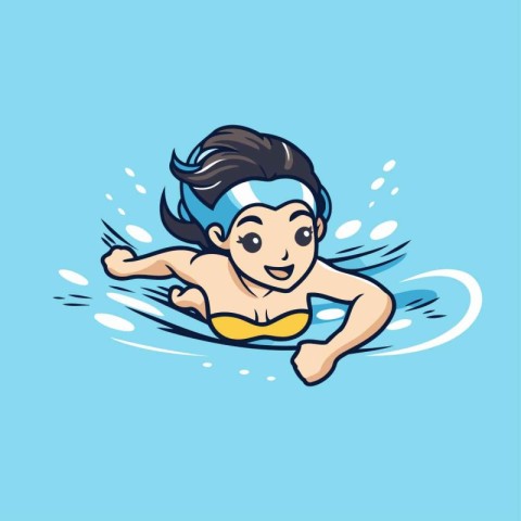 Vector illustration of a boy swimming in the pool. Cartoon style