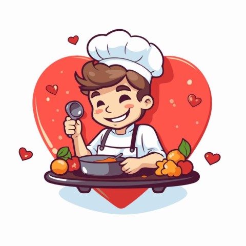 Vector illustration of a cartoon chef with a ladle in his hand