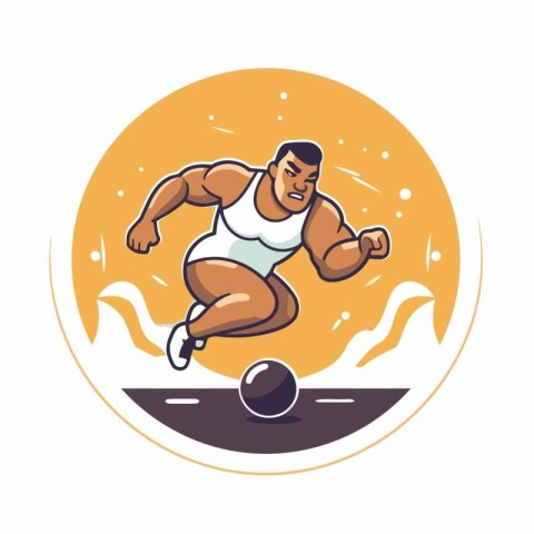 Vector illustration of a curling player running with ball on the