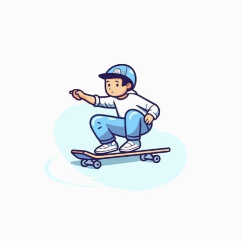 Vector illustration of a skateboarder in a cap riding a skateboa