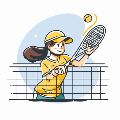 Tennis player girl with racket. Vector illustration in cartoon s