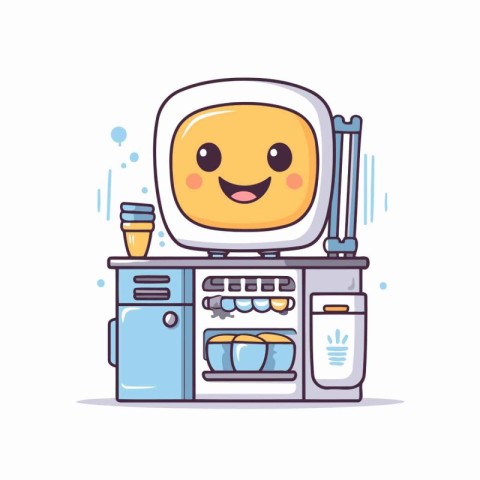 Cute cartoon microwave with a cup of coffee. Vector illustration