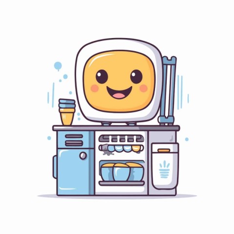 Cute cartoon microwave with a cup of coffee. Vector illustration