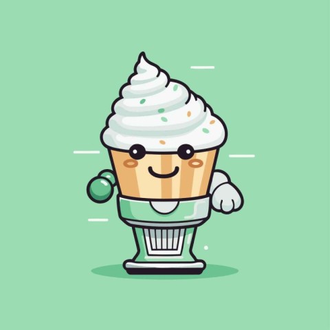 Cute Ice Cream Cupcake Mascot Character with Smiling Face. Vecto