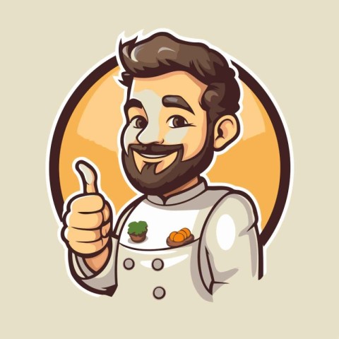 Chef icon. Vector illustration of a chef with thumbs up.