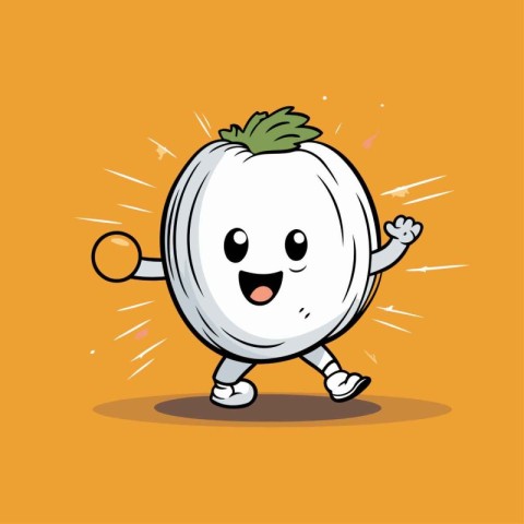 Vector illustration of a white pumpkin cartoon character on a or