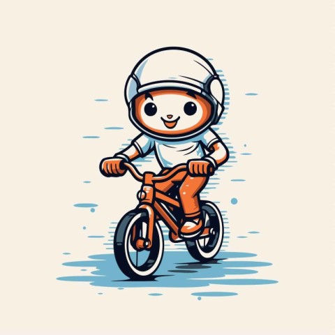 Vector illustration of a boy in helmet riding a bicycle on white