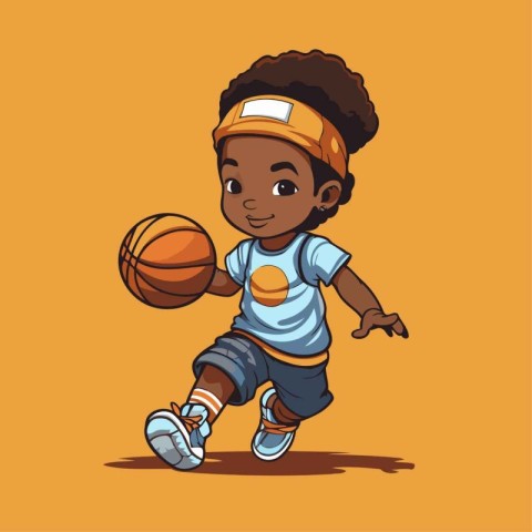 African american boy playing basketball. Vector illustration of