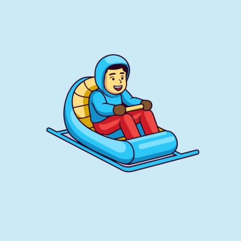 Sledding. Vector illustration in cartoon style. Isolated on blue