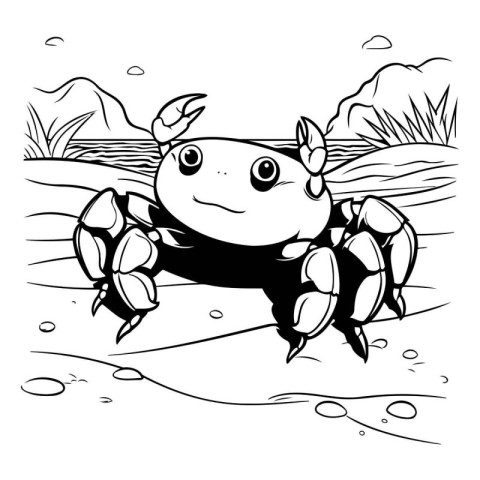 Black and White Cartoon Character of a Crab. Vector Illustration