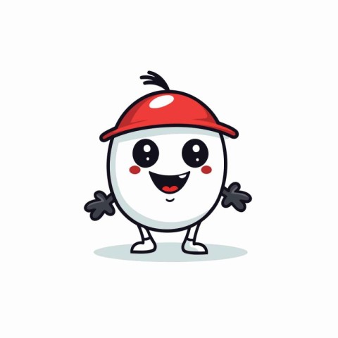 Cute Cartoon Mascot Character With Red Beanie. Vector Illustrati