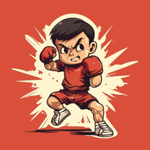 Vector illustration of a cartoon boxer man in red sportswear kic