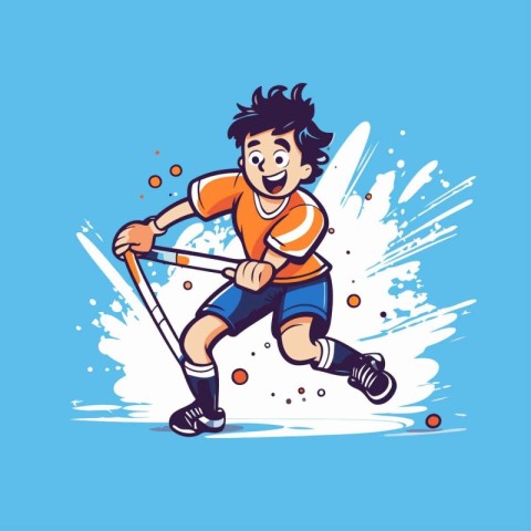 Illustration of a boy playing hockey. Vector illustration of a b