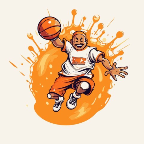 Basketball player jumping with ball in his hand. vector illustra