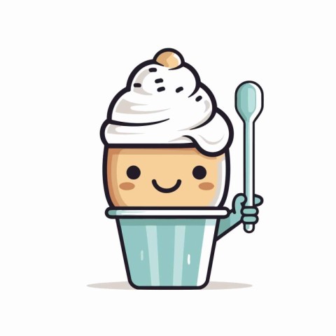 Cute ice cream character vector illustration. Cute ice cream cup