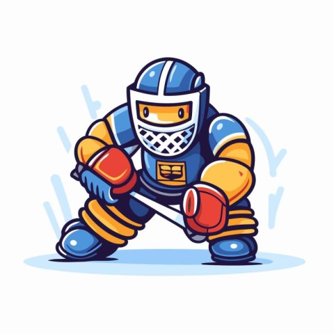 Hockey player in helmet and gloves. Vector illustration. Cartoon