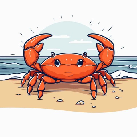 Crab on the beach. Vector illustration of a cartoon character.