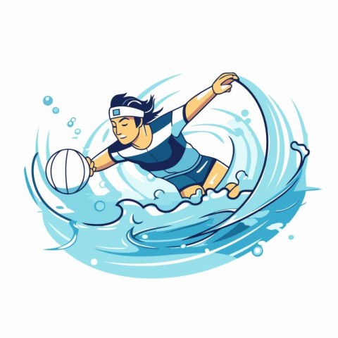 Water polo player in action. Vector illustration of a water polo