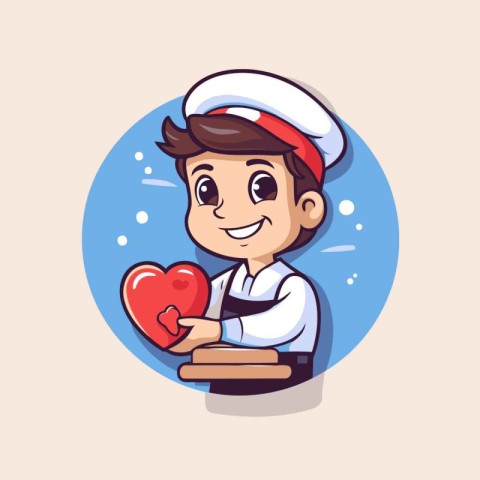 Cute cartoon chef holding a heart. Vector illustration in cartoo