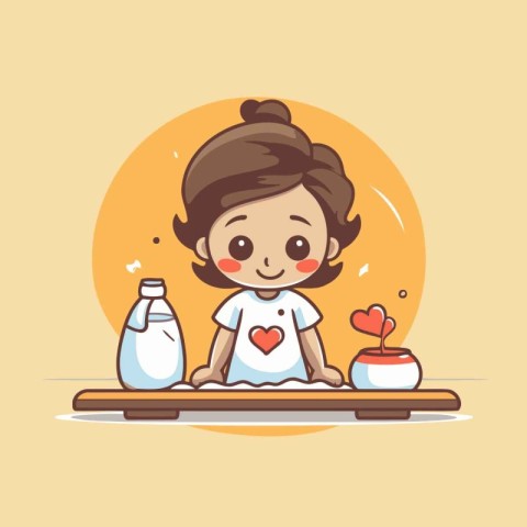 Cute little girl cooking. Vector illustration in a flat style.