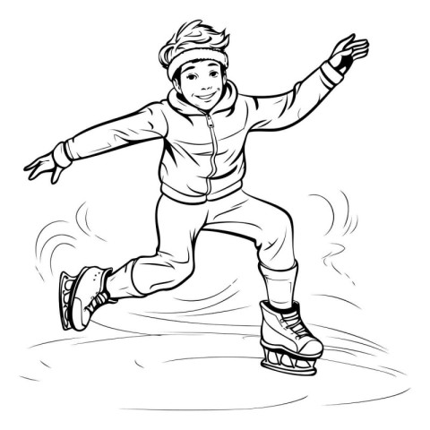 Figure skating. Vector illustration of a boy skating on ice rink