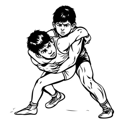 Two boys fighting. sketch for your design. Vector illustration r