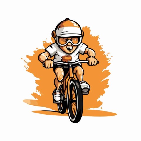 Cyclist with helmet and glasses on the bike. Vector illustration