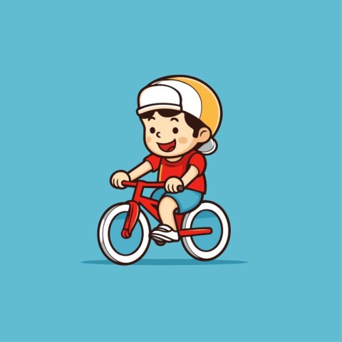 Cute boy riding a bicycle. Vector illustration. Cartoon style.