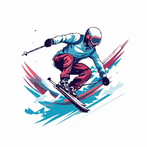 Skier jumping on skis. Vector illustration of skier jumping on s