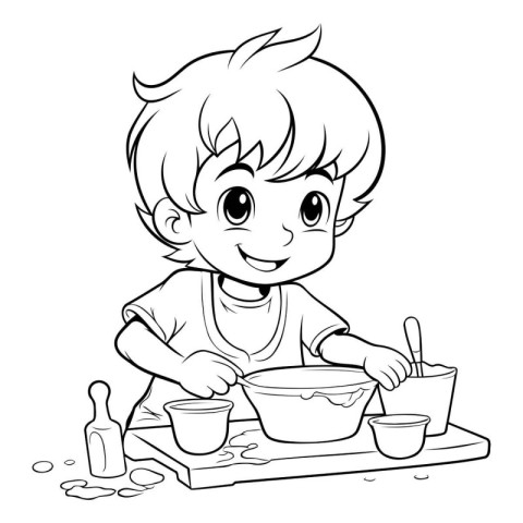 Illustration of a Cute Little Boy Mixing Food in a Bowl