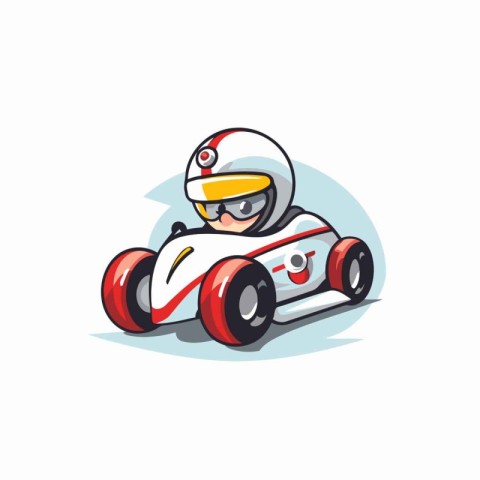 Cute karting boy. Vector illustration in cartoon style.