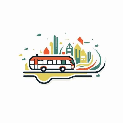 Bus and city buildings. urban transport vector icon. Cityscape i