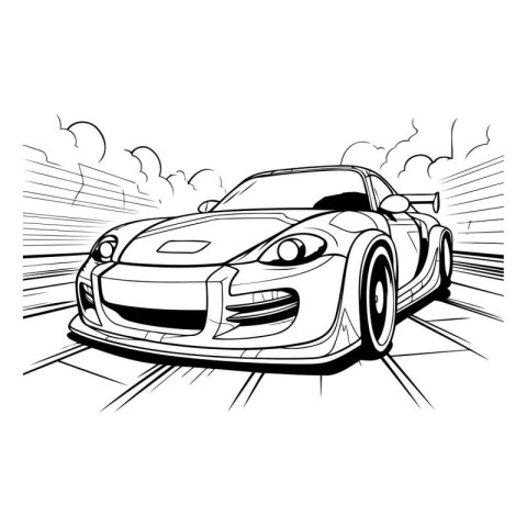 Sport car on the road. sketch for your design. Vector illustrati