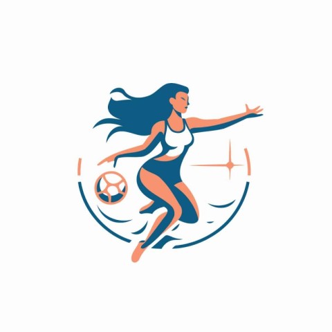 Woman soccer player with ball vector illustration. Soccer sport