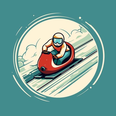 Snowboarder rides down the slope. Vector illustration in retro s