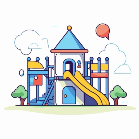 Colorful kids playground in flat style. Vector illustration for