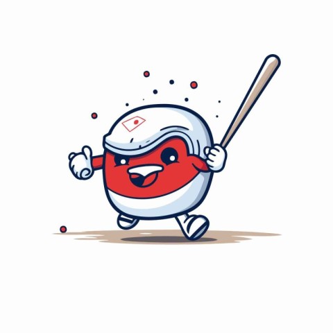 Sailor Hat Cartoon Mascot Character with a Baseball Stick