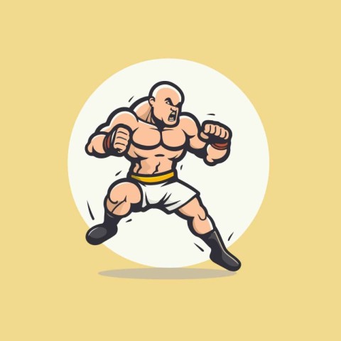 Cartoon boxer with boxing gloves. Vector illustration of a boxer