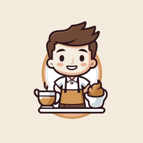 Coffee Shop Boy Mascot - Vector Cartoon Illustration