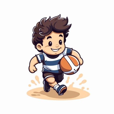 Cute boy playing basketball cartoon vector Illustration isolated