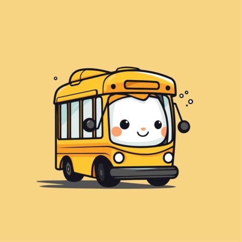 Cute School Bus Character. Vector Illustration. Isolated On Whit