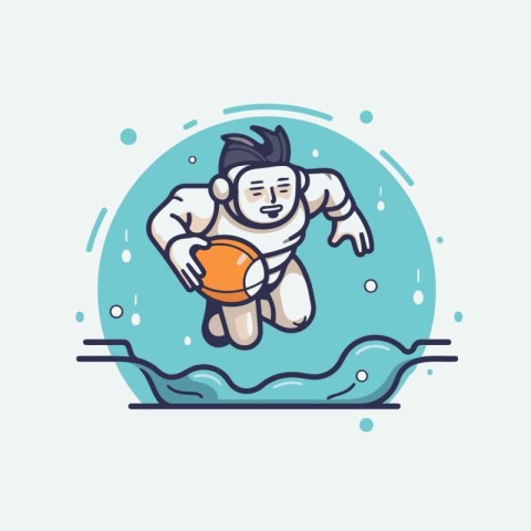 Man swimming in the pool. Vector illustration in trendy linear s