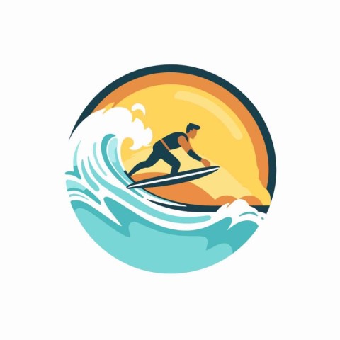 Surfer vector logo design template. Surfer in the waves.