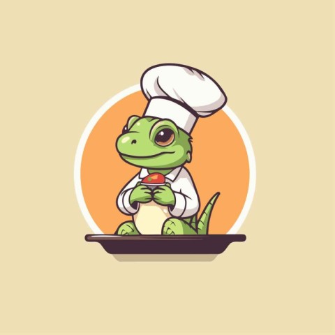 Cute crocodile chef cartoon character. Vector illustration for y