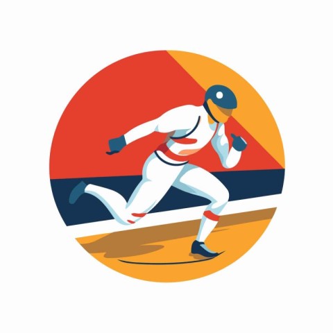 Baseball player running with ball and helmet. vector illustratio