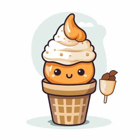 Ice cream cartoon character. Cute sweet dessert. Vector illustra