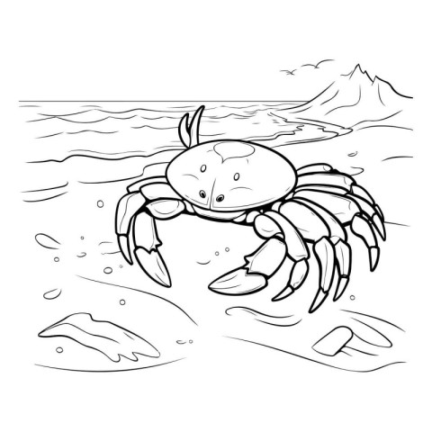 Crab on the beach. Coloring book for children. Vector illustrati