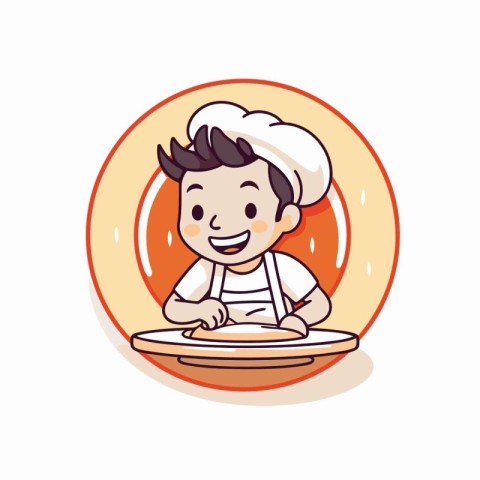 Illustration of a Little Boy Wearing a Chef Hat and Holding a Sp