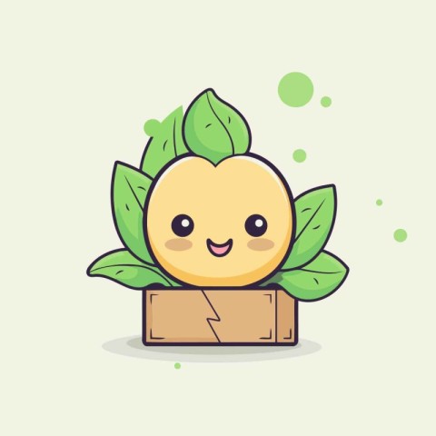 Cute peach fruit in carton box cartoon character vector illustra