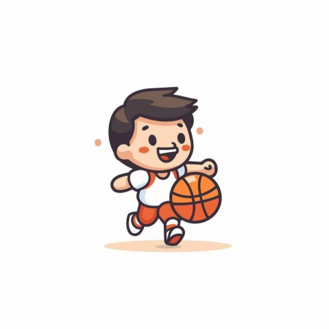 Cute boy playing basketball vector illustration. Cartoon sport k